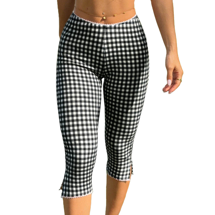 Rutiga stickade leggings för kvinnor