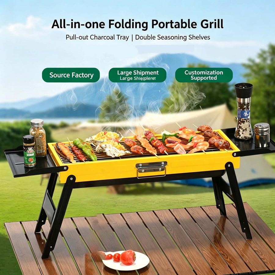 Hopfällbar kolgrill för utflykter