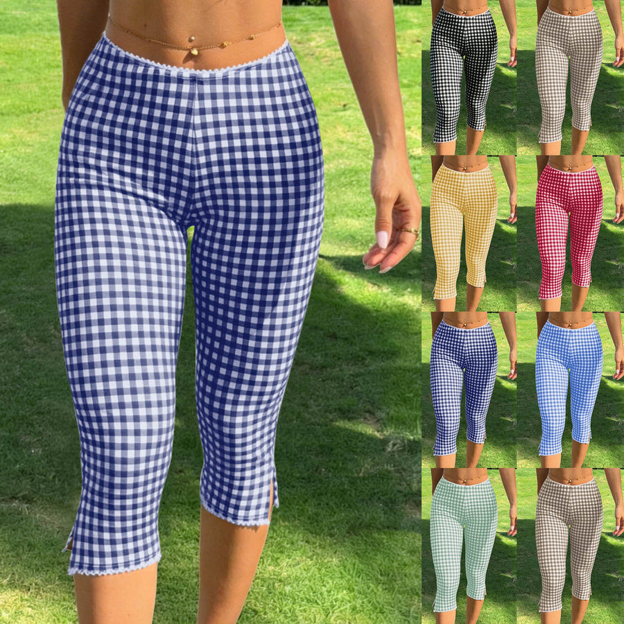 Rutiga stickade leggings för kvinnor