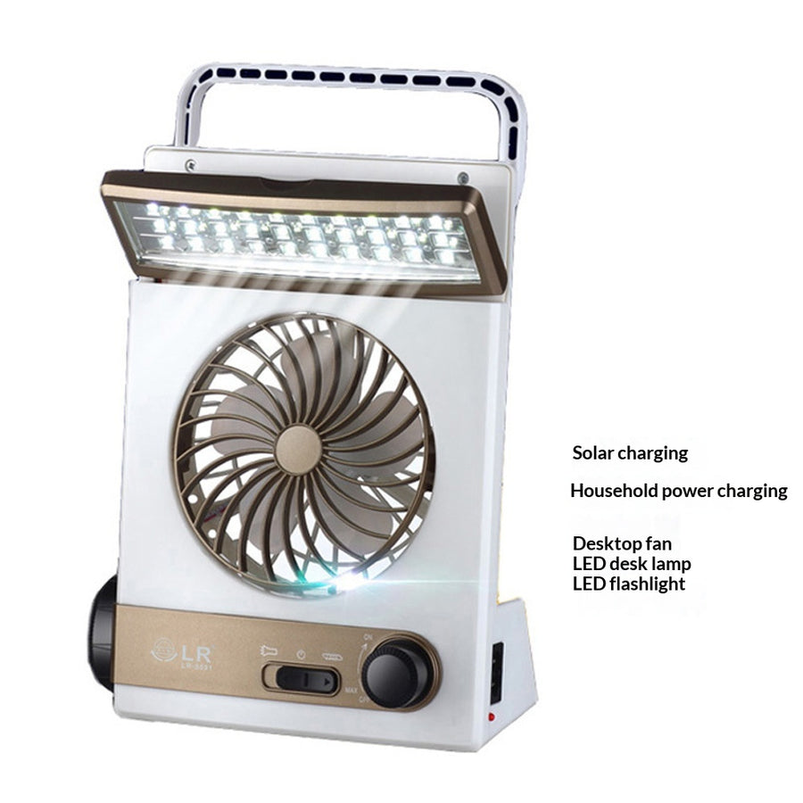 Solcellsdriven campinglampa med fläkt