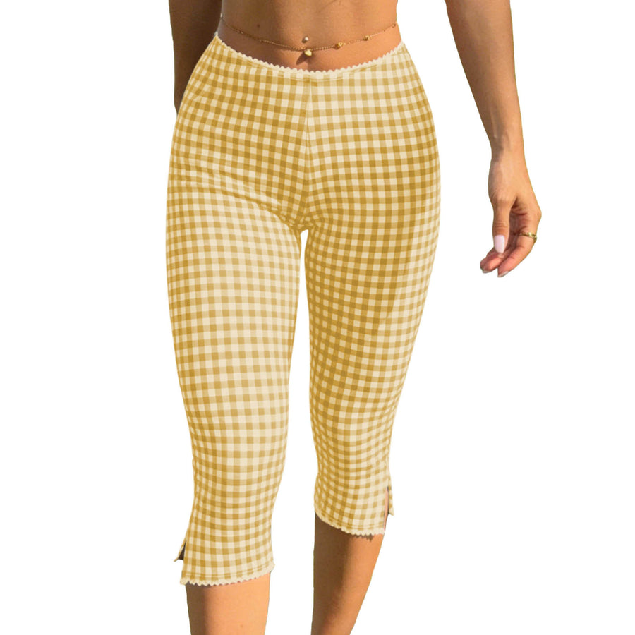 Rutiga stickade leggings för kvinnor