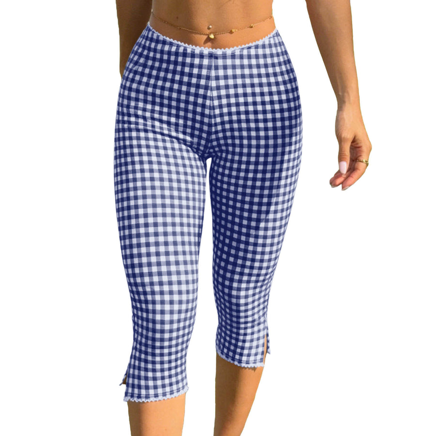 Rutiga stickade leggings för kvinnor